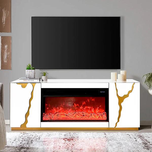 Abigail TV Stand with Firebox - White