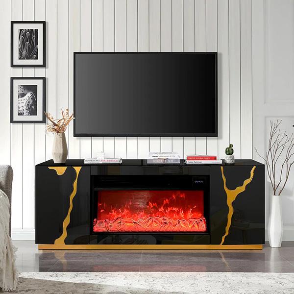 Abigail TV Stand with Firebox - Black